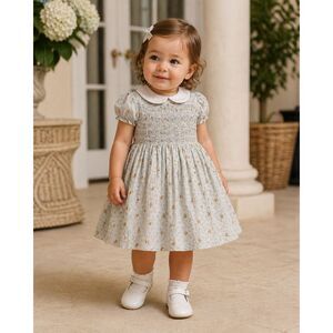 Ralph Lauren Blue Embroidered Floral Fit Flare Floral Dress  Baby Girl 24 Months